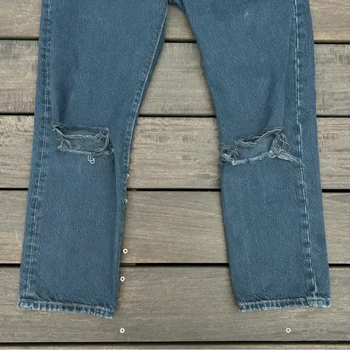 Levi's  Straight Leg 501 Dark Wash Blue Denim Jeans w/ Distressed Knees