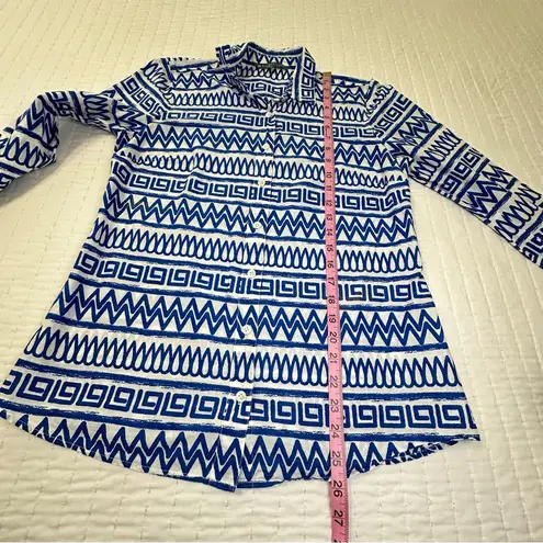 Elliott Lauren Button Down LongSleeve 100% Cotton Blue and White Print Shirt Size 8