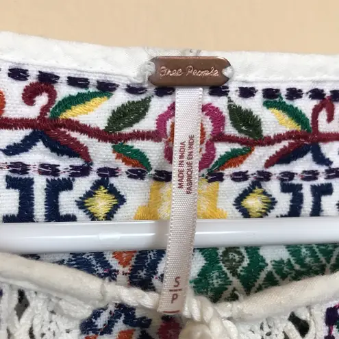 Free People  Women’s Lohri Colorful Embroidered Tie Cord Tassels Boxy Tank Blouse