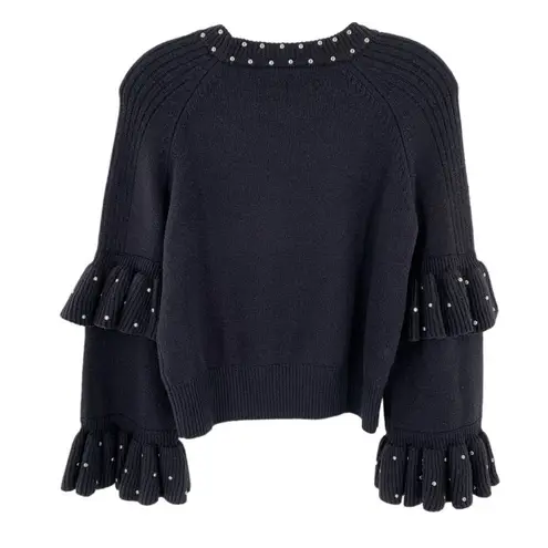 Each x Other Paris Black Wool Studded Ruffle Bell Sleeve Sweater Size Small