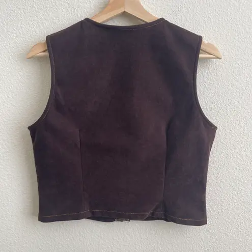 YOU BABES Vintage 90s Y2K Dark Brown Front Full Zip Sleeveless Cropped Tank Top Size M