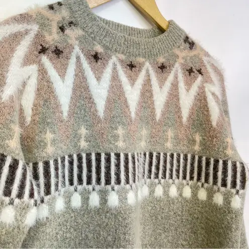 Absolutely Creative Worldwide Fair Isle Sweater Small Mohair Wool Crewneck White