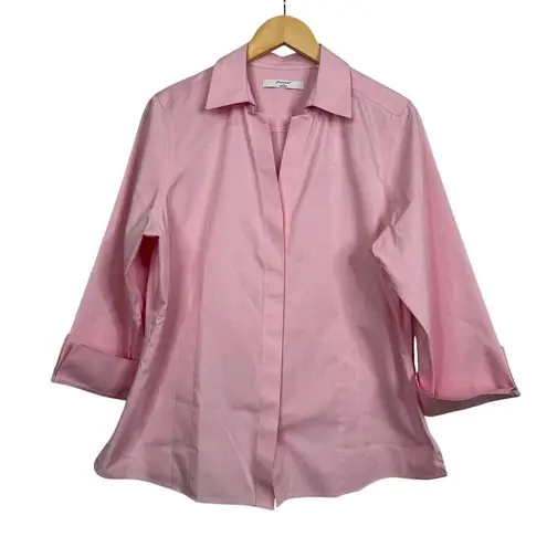 Foxcroft Taylor No Iron Pinpoint 3/4 Sleeve Shirt In Chambray Pink Size 16 NWT