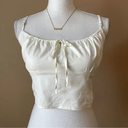 John Galt  | White Linen Blend Smocked Crop Top Sz M