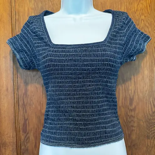 Vintage Deranged Smocked Stretch Denim Top Women's M Y2K 90s Baby Babydoll Blue Size M