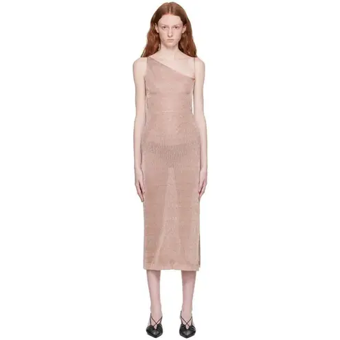 Third Form Heavy Metal Knit Slip Dress in Rose Gold 2 Womens Midi Semi Sheer Pink - Image 15