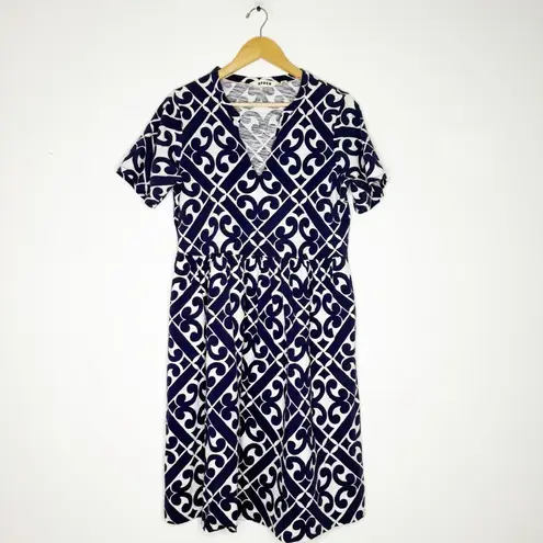 Boden Easy Notch Neck Jersey Dress – Navy/White Geometric Print, Size 10L Blue