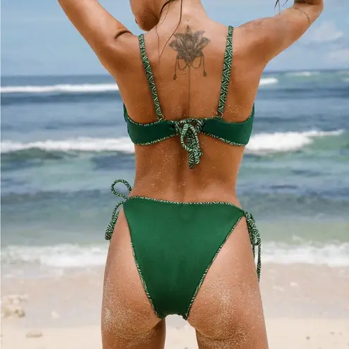 Berlook Reversible Geometric Textured Knot Bikini Set Green Size L