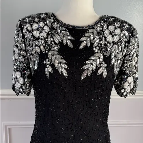 Ste'nay 1980s Black Silver Sequin Party Dress Black Tie Formal Sz 10 LBD Holiday