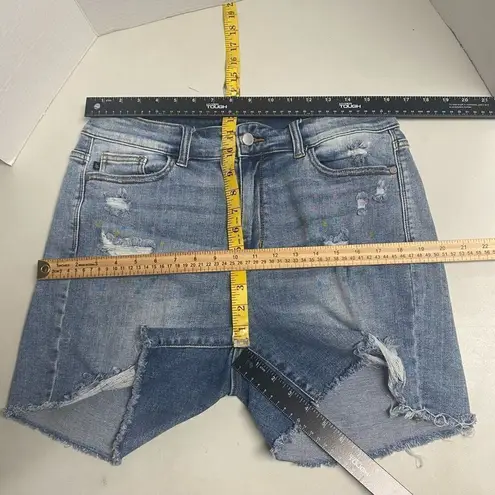 Judy Blue Paint Splash Raw Edge Distressed Shorts Blue Size 2XL Inseam 4”