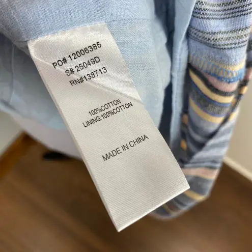 Doe & Rae Blue Striped Button Down Dress Cross Lace Back Medium