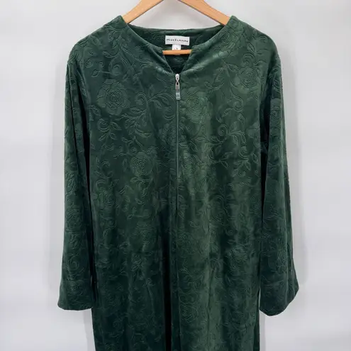 Miss Elaine Full Zip Gown Robe Womens Small Green Fleece Polyester Pockets