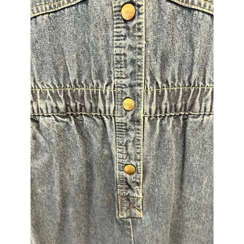 Vintage IDEAS Denim Romper Coveralls Jumpsuit Medium Denim Snap 3/4 Sleeve Blue