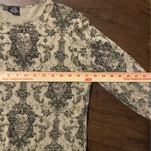 LR Baroque Courtship Pattern Silk Cotton Blend Top in Beige and Black M Tan Size M