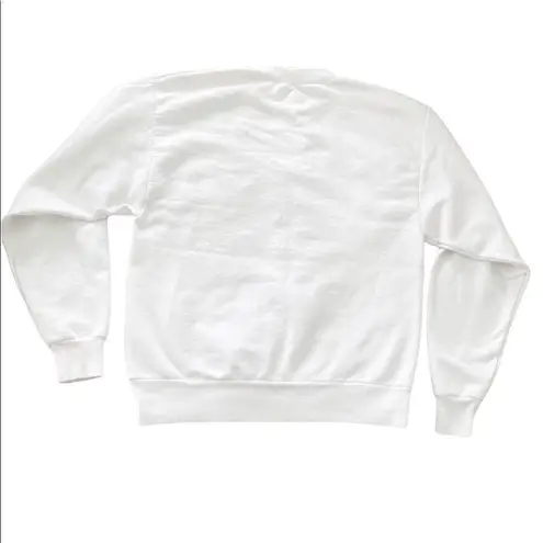 Vintage Lace Appliqué Christmas Angel Sweatshirt Crewneck White Gold Stars Size M