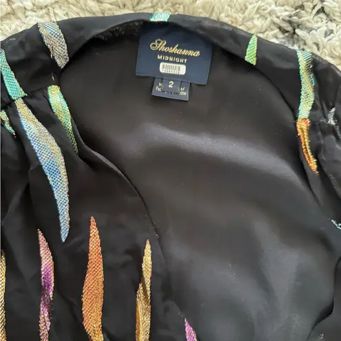 Shoshanna Rainbow Metallic Chiffon Puff Long Sleeve Cutout Waist Maxi Gown Sz 2