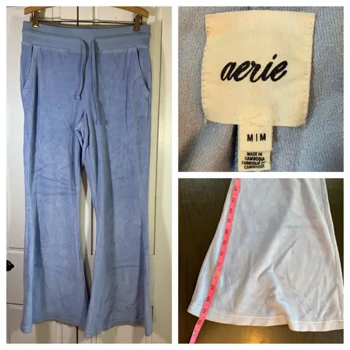 Aerie  Womens Medium Velour Flare Leg Drawstring Waist Lounge Pants‎ Blue thumbnail 13