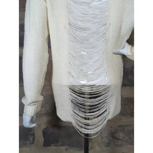 Fifty Street Sweater Woman's Size Small Cream Exposed Back Distressed Coastal