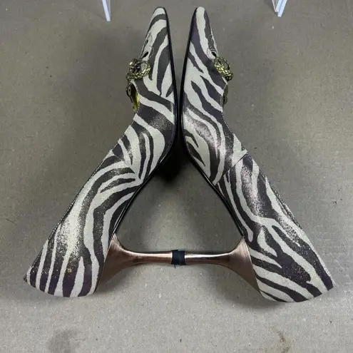 J RENEE' Leather Tiger Stripe Copper Shine Stiletto Size 6.5 Gold