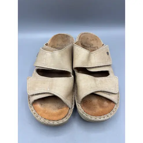 Finn Comfort 37 Sandals Leather Beige Adjustable Strap Slides Comfort Shoes Tan Size 6.5