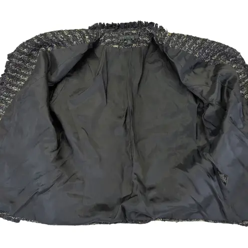 Lafayette 148 Black Tweed Blazer Jacket Open Front Women's 14 Metallic Fringe Black