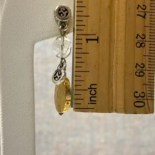 Dangle Drop Gold Tone & Silver Tone Hammered Teardrop Faceted Crystal Earrings