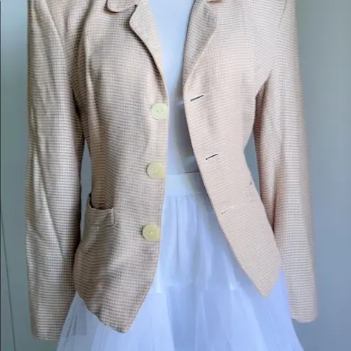 Esprit 90s Vintage Blazer Tailored Size Small Tan and Pink houndstooth Print 