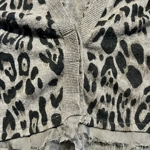 Neiman Marcus Leopard Print Cardigan Sweater Raw Hem Cashmere Angora Blend Med - Image 5