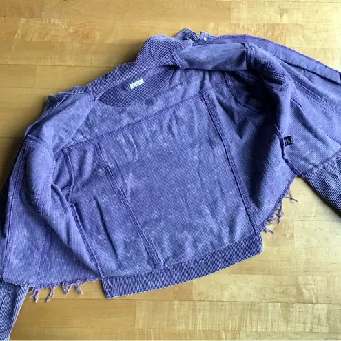 POL Cropped Corduroy Shacket, Distressed Hem, Lilac, Purple, Size S