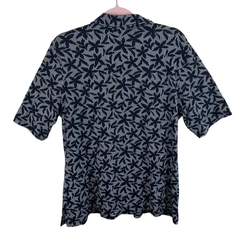 Lands' End  Black White Floral Cotton Modal Short Sleeve 1/4 Zip Polo Women's XL
