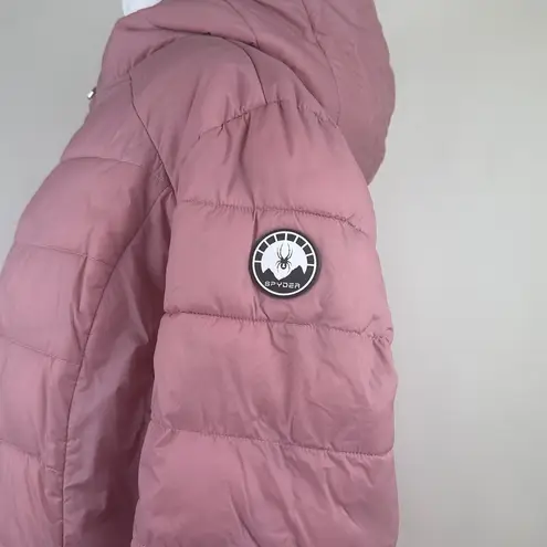 Spyder Puffer Coat Insulated Short Jacket with Hood Pink Size XL Winter Ski