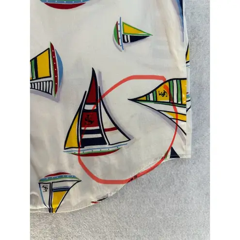 Escada Sport Size Small Top Button Down Sail Boat Short Sleeve Collar Nautical White