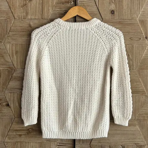 Lara Knit White Cable Knit Crew Neck Pullover Sweater Crochet