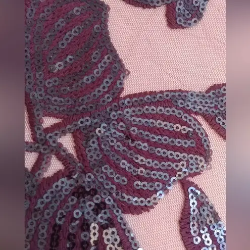 Soiéblu Burgundy Floral Sequined Short Party Modcloth Dress Size Medium