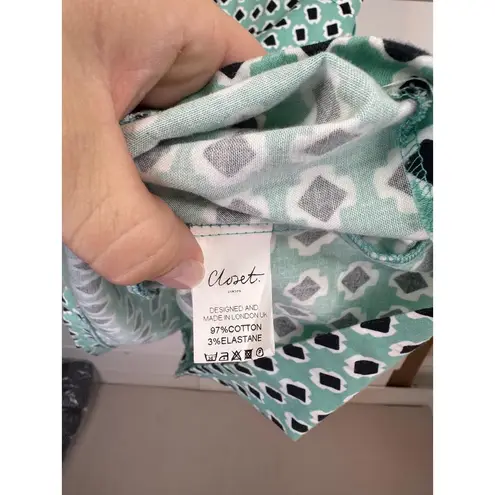 Closet London Mint Green Blue White Geometric Sleeveless Dress Size US 6 Uk10
