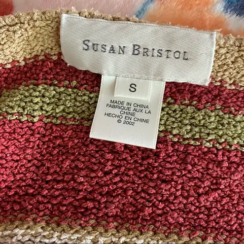 Susan Bristol Vintage Crochet Stripe Bohemian Silk Fringe Tank Top