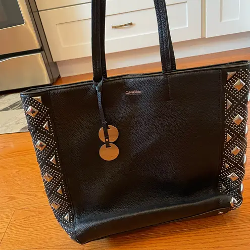 Calvin Klein  Black Studded Pebbled Leather Tote Bag - Image 1