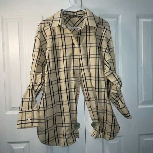 ZARA  Beige and Navy Checkered Shirt
