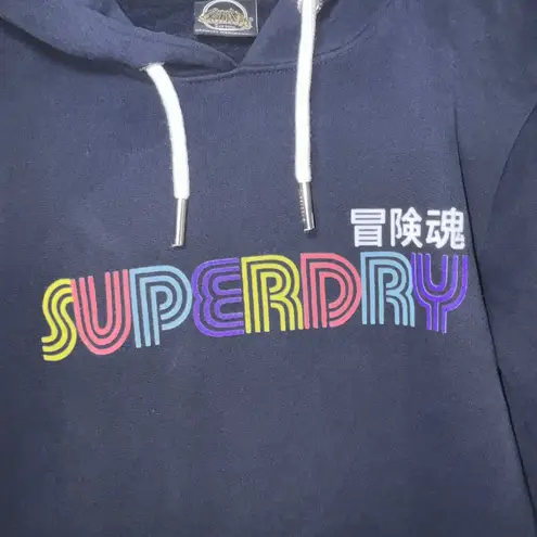 Superdry Navy Vintage Retro Rainbow Logo Hoodie Sweatshirt Women's Size S 6 NWT