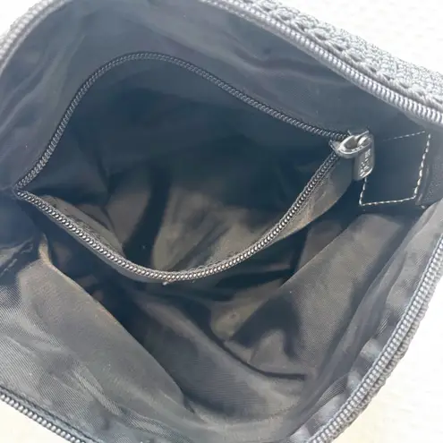 The Sak Elliott Lucca Woven Crochet Small Hobo Bag with Leather Handles in Black