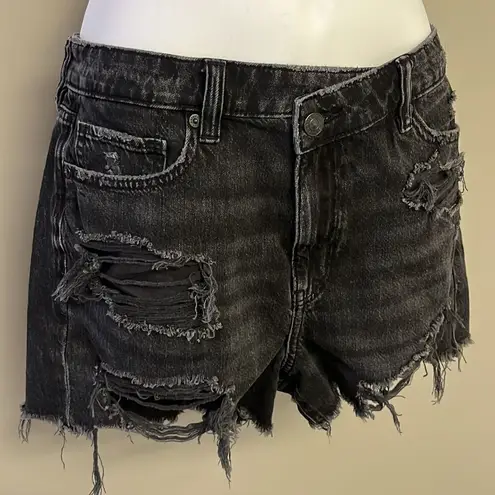 American Eagle  Black Destroyed Distressed Whisker Faded Mom Shorts - Size 10