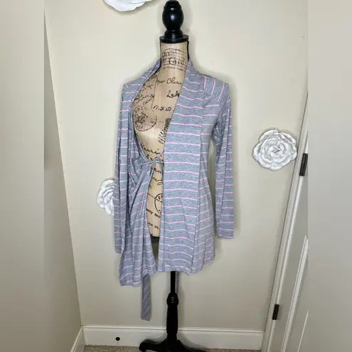 NTM: Bump in the Night Gray & Pink Striped Shorter Maternity/Nursing Robe Sz L