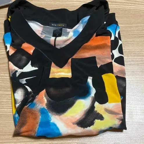 Eva Varro Black Abstract Art Print Half Sleeve Dress Tunic Top S