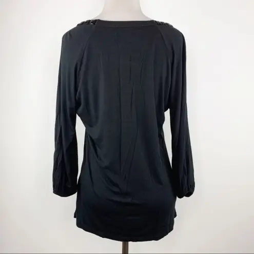 August Silk  Black Embellished Neck Top Size M