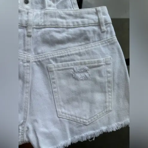 PacSun  Denim Distressed Frayed Hem Short Overalls Shortalls in White - Size 23 - Image 15