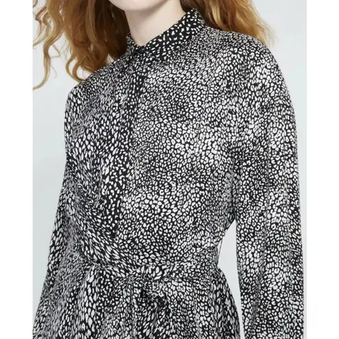 Alice + Olivia  Jodi Patterned Collared Tie Waist Shirt Dress Black‎ Size 4