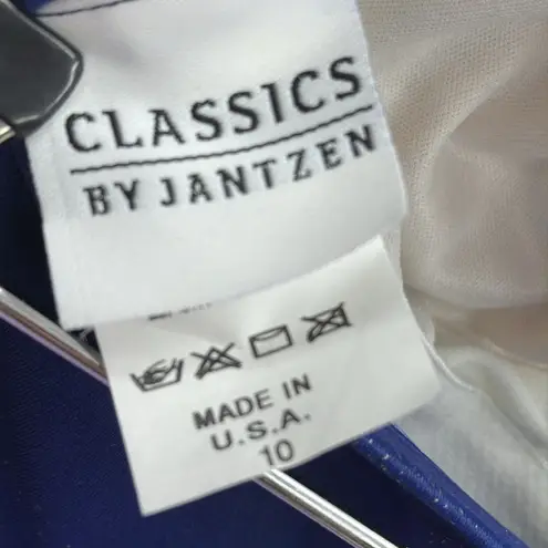 Jantzen Classics Blue Silver Sparkle Stripe V Neck Shelf Bra One Piece Swimsuit