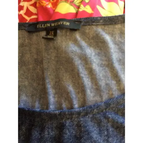 Ellen Wever Midi Dress Plus size 2x Soft Denim Color Lace Print Blue