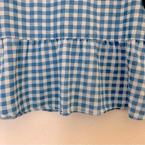 Anthropologie Mo:Vint New York by  Women’s Gingham Check Peplum Blue Top SZ Small