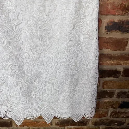 Anthropologie  Charleston White Lace Short Sleeve Mini Dress Women's Size 14